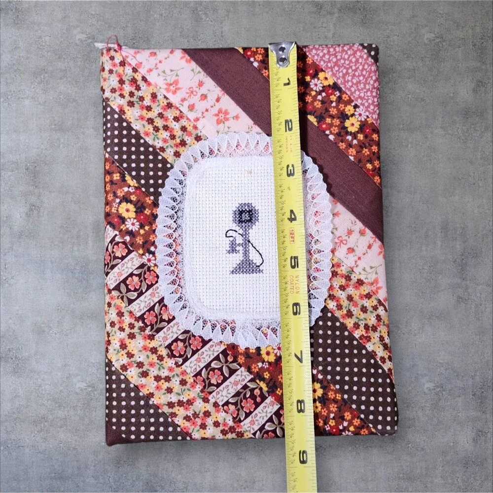 Vintage Handmade Patchwork Address Book Floral Cross Stitch Phone Cottagecore